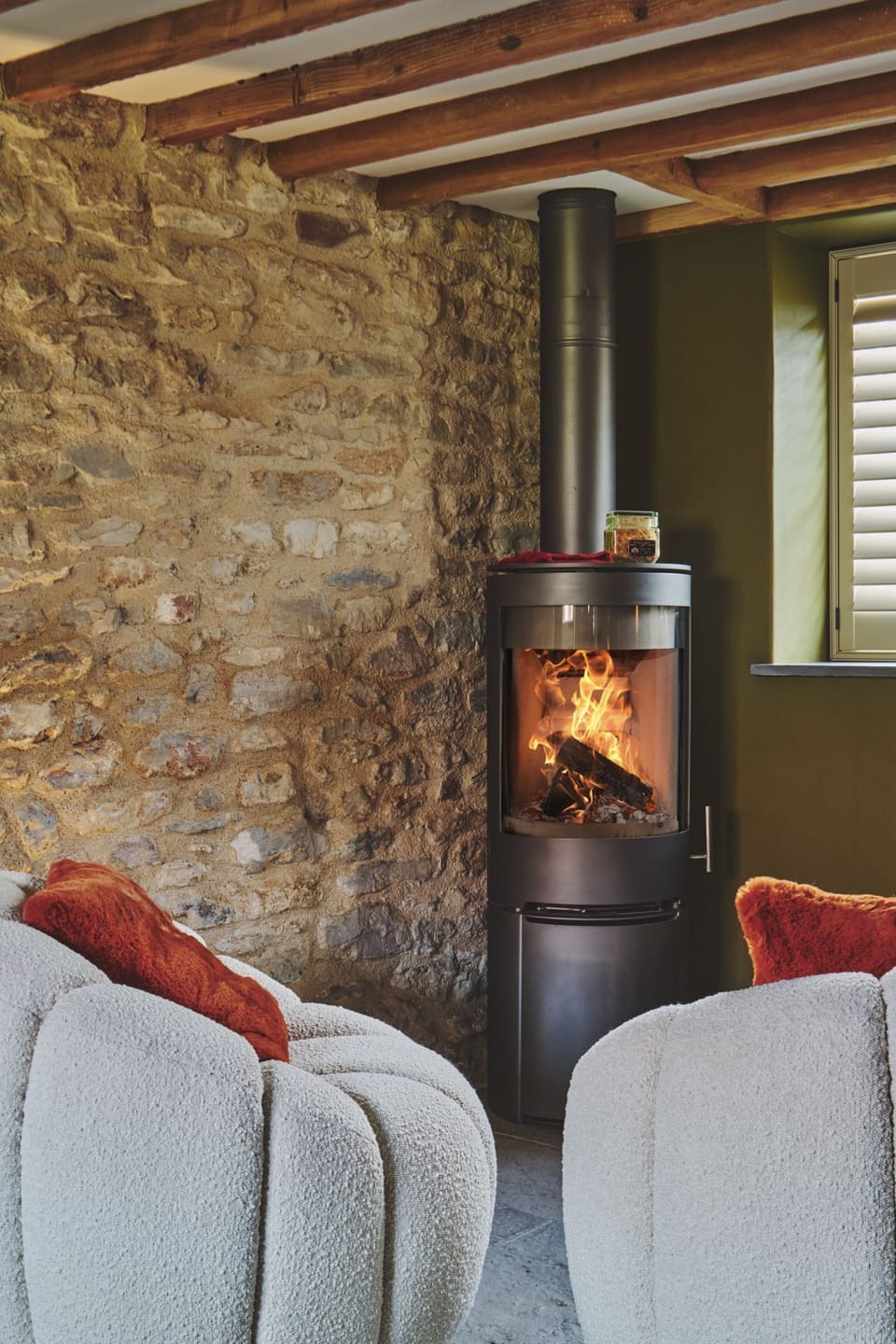 The log burning stove at Puddle Duck Cottage, Somerset