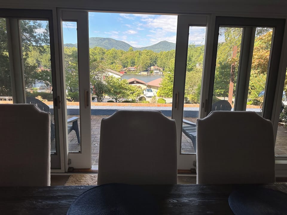 Lake and mountain views from dining room.