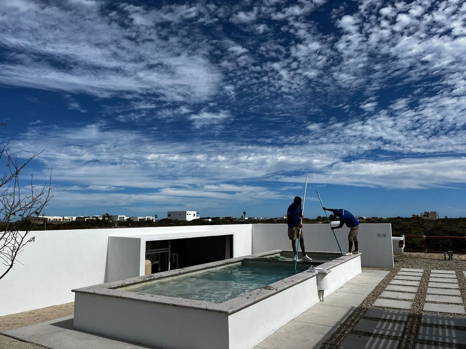 The pool and spa is cleaned weekly and even during your stay