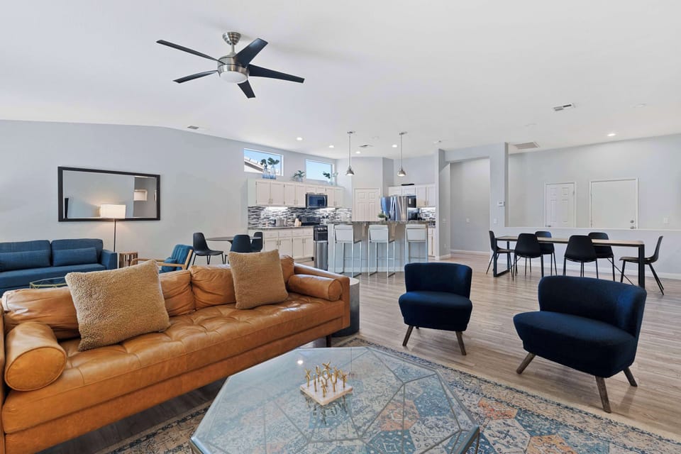 Cozy and spacious living area with TV