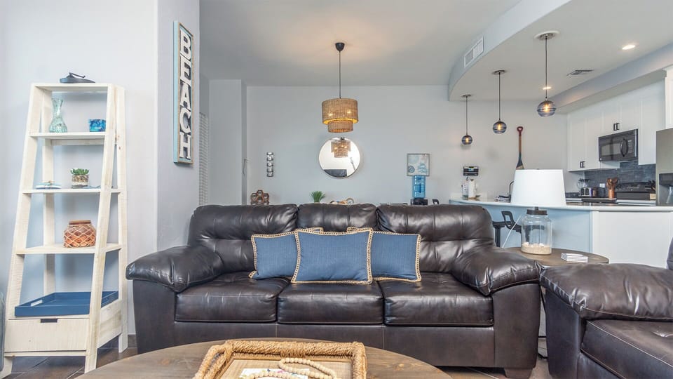 Leather sofas in the living room.