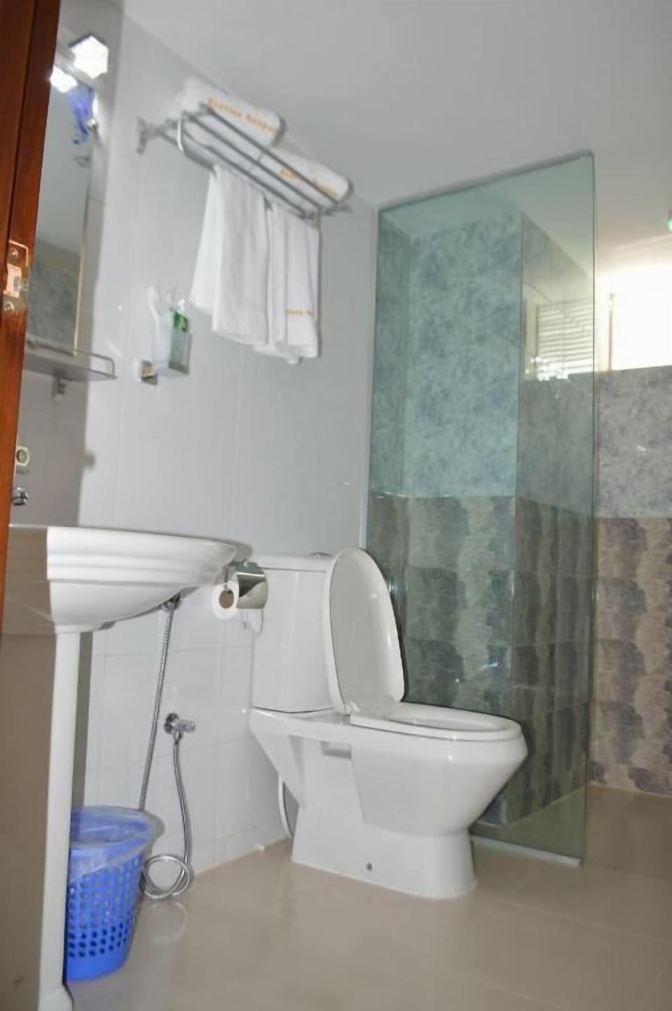 Towels, soap, shampoo, toilet paper