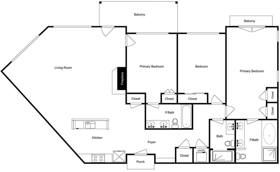 Detailed floor plan showing your spacious vacation rental layout with multiple bedrooms, bathrooms, and living areas for comfortable stays.