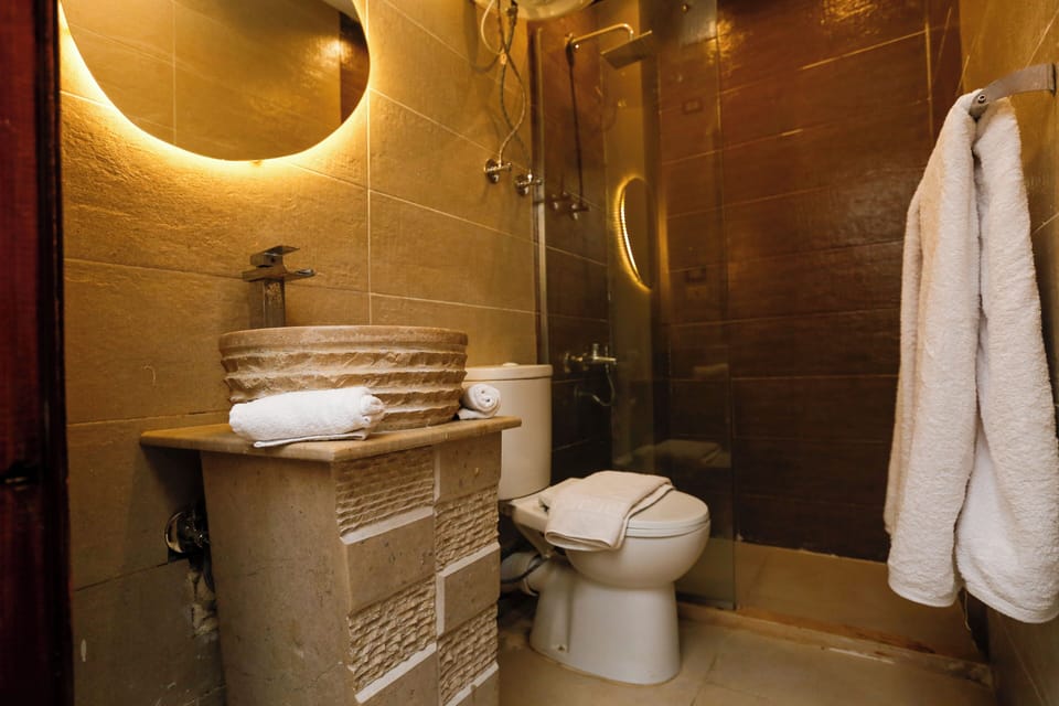 Shower, rainfall showerhead, hair dryer, slippers