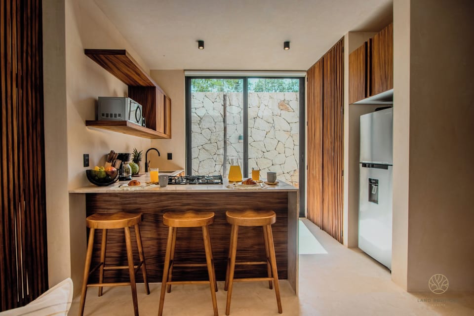 Deluxe Apartment, Private Pool, Garden View | Private kitchen | Full-size fridge, microwave, stovetop, coffee/tea maker