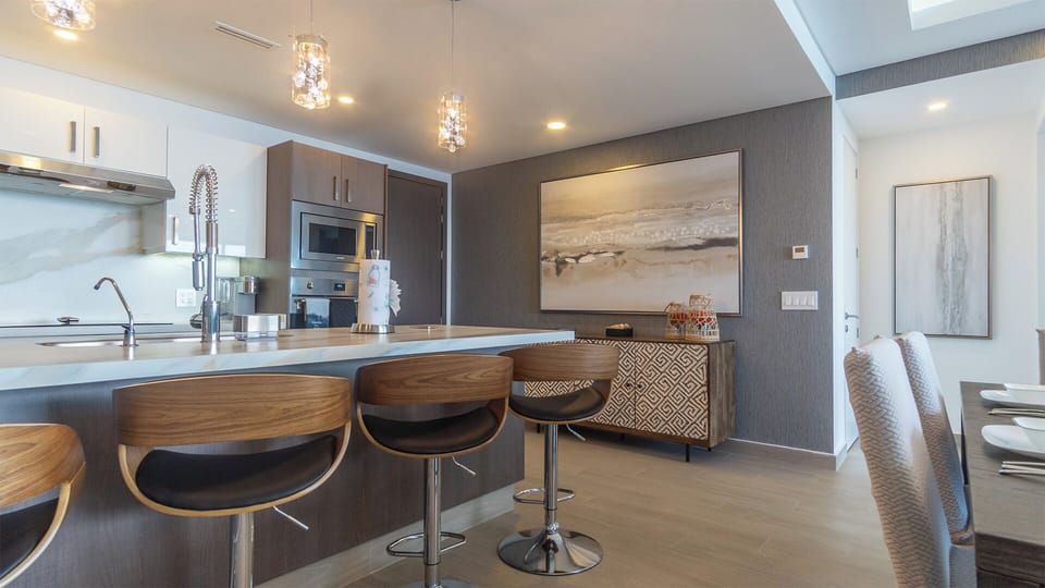 Dining table next to kitchen counter