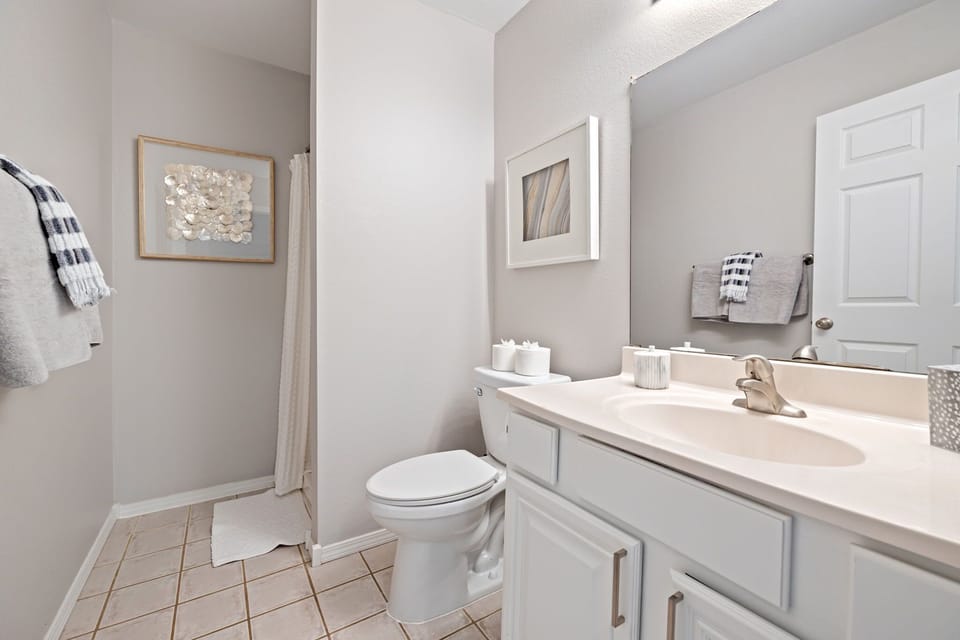 The first full bathroom.