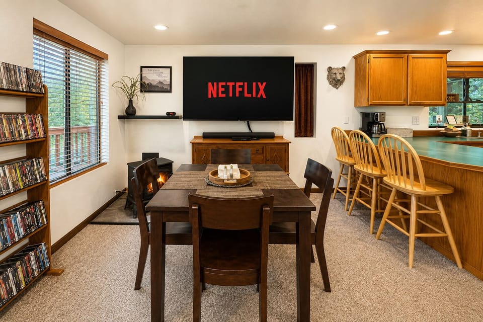 Dining Area offers dining table streaming TV and propane fireplace  (2)