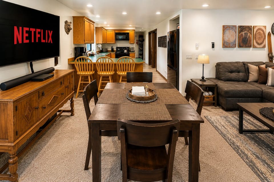 Dining area offers streaming TV and propane fireplace