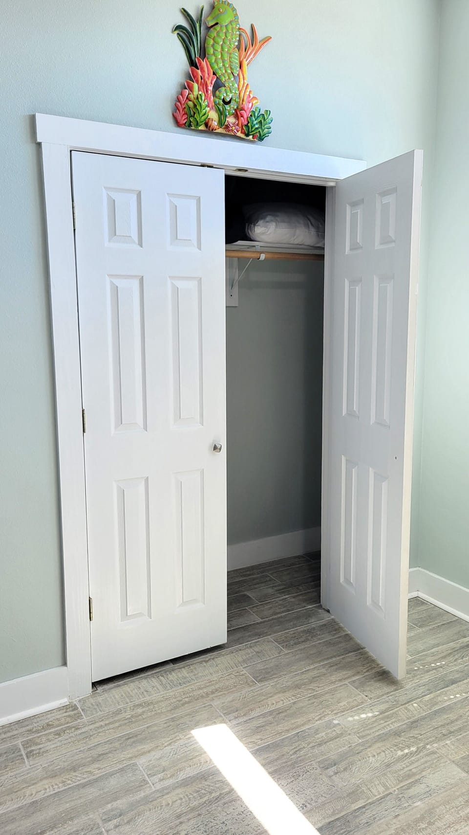 The second-floor bunk room has a double closet.