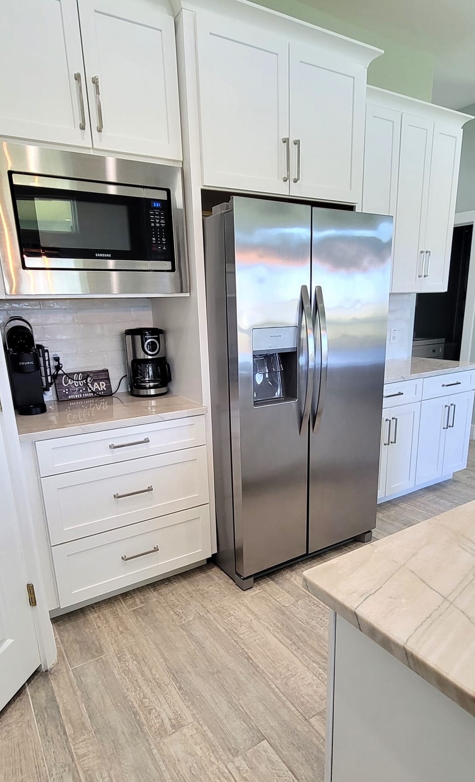 There is even a coffee bar with a Keurig and a drip coffeemaker.