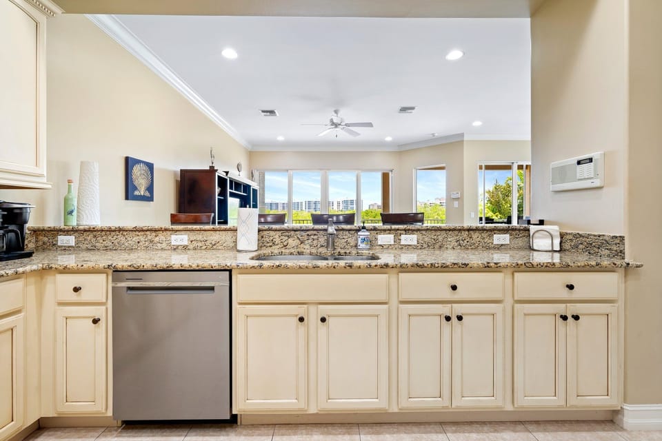 Cooking and entertaining with this scenic backdrop illuminating the room!
