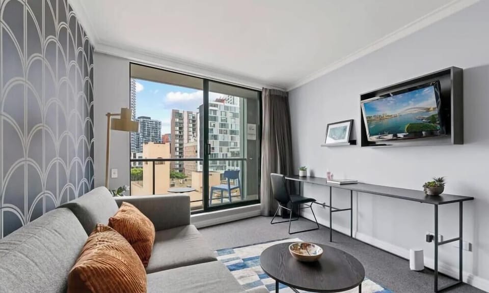 Comfortable sofa and TV