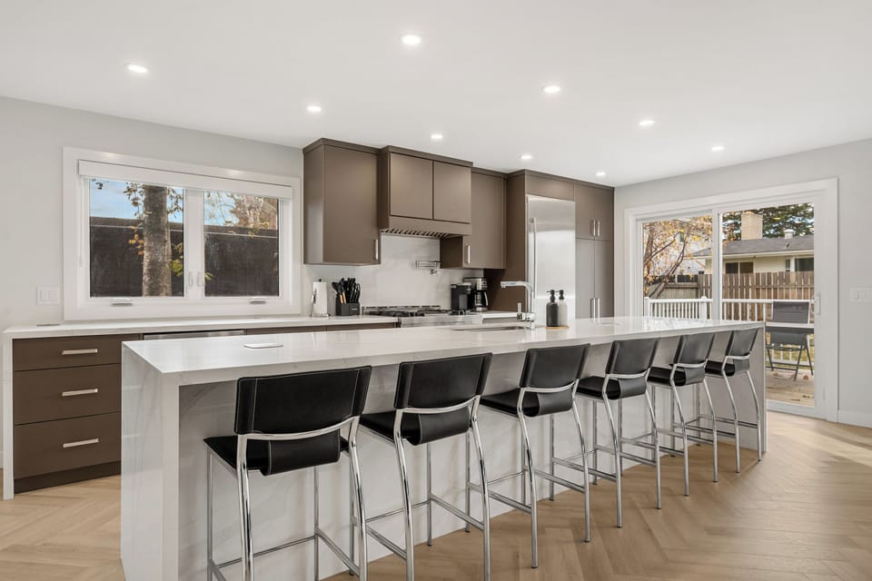 Extra spacious kitchen with oversized island. 