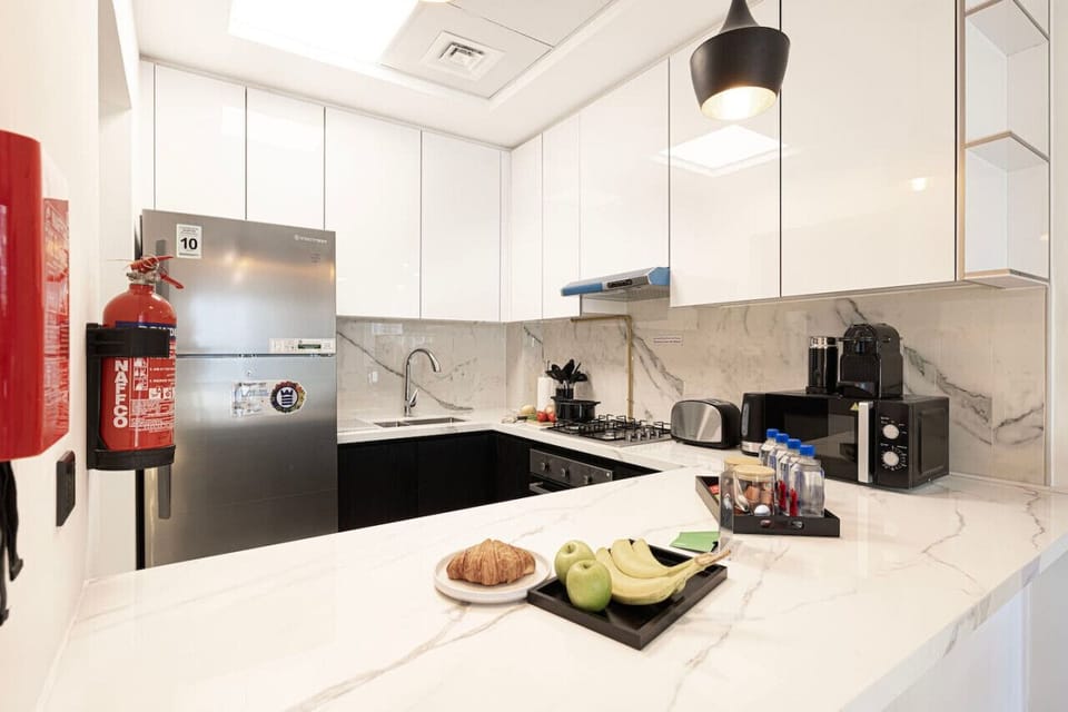Open kitchen with counter top