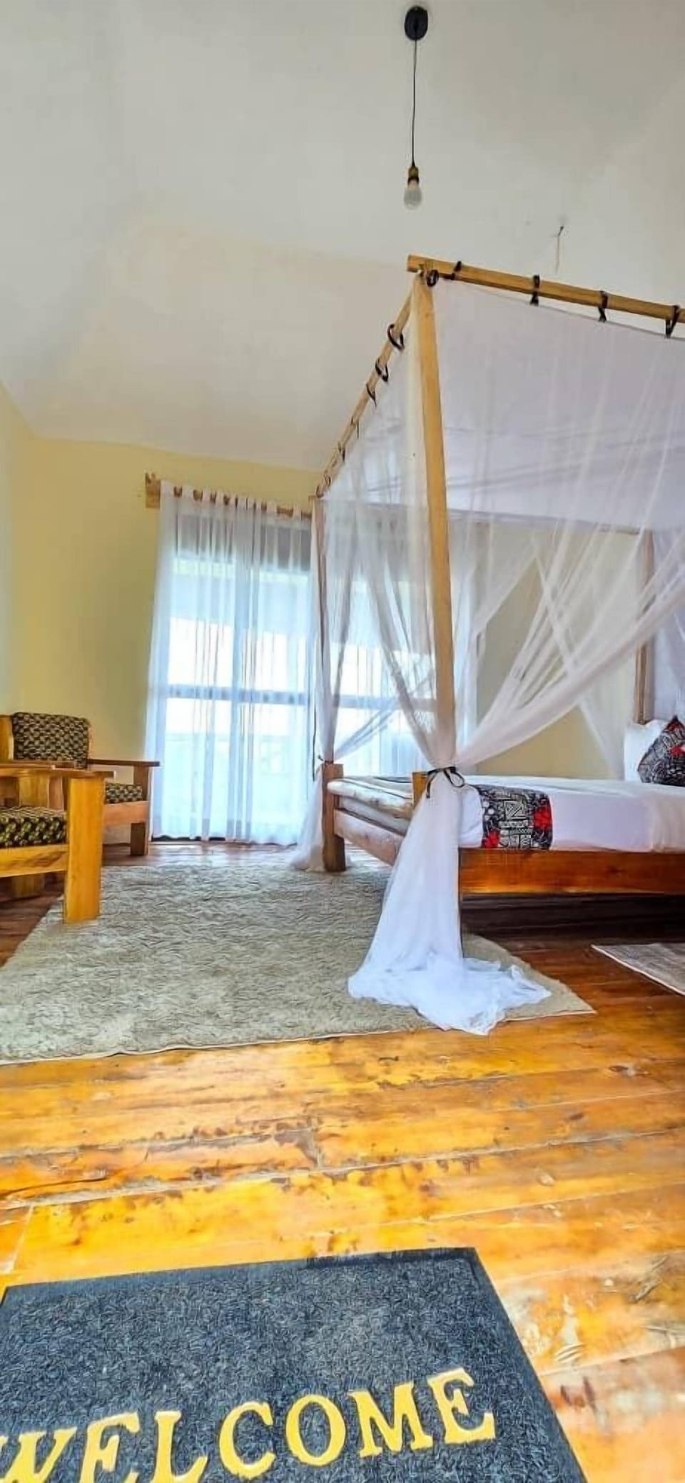 Desk, laptop workspace, blackout drapes, iron/ironing board