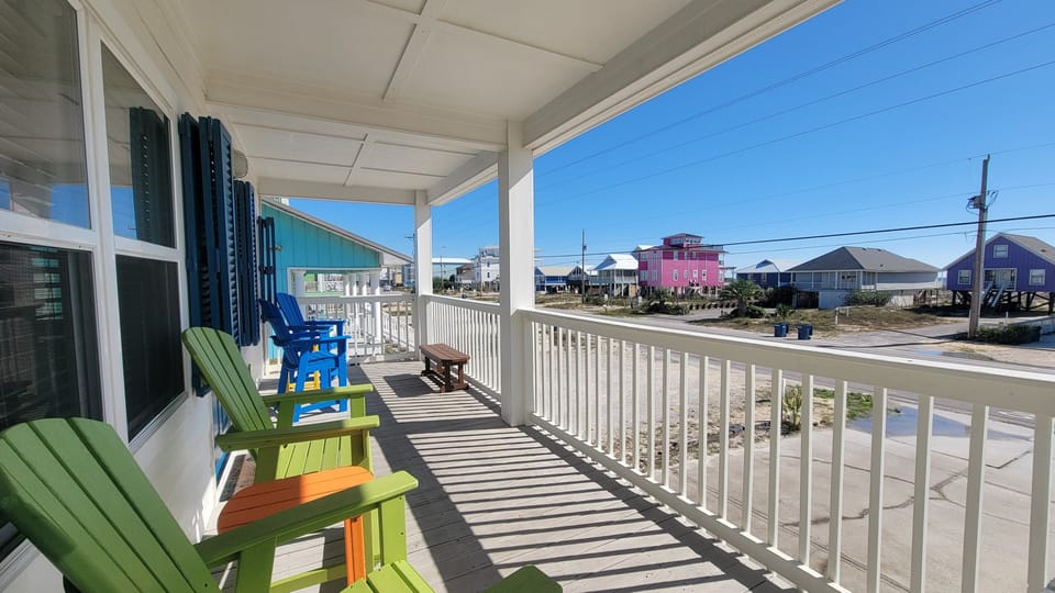 An expansive front porch with comfortable and stylish Adirondack chairs provides the perfect spot to enjoy a morning cup of joe, an afternoon cup of tea, or a refreshing after dinner cocktail.