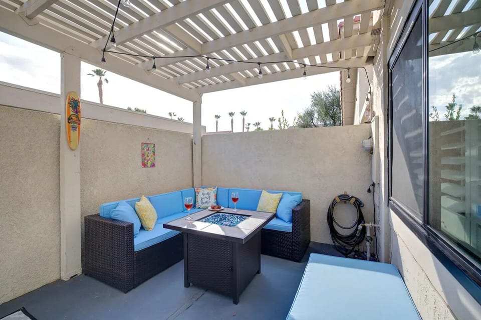 Back Patio - propane fire pit.  Outdoor lights. Perfect for entertaining.