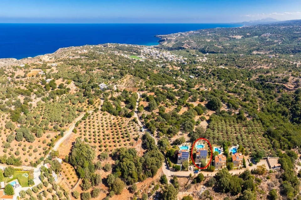 Aerial view showing location of villa