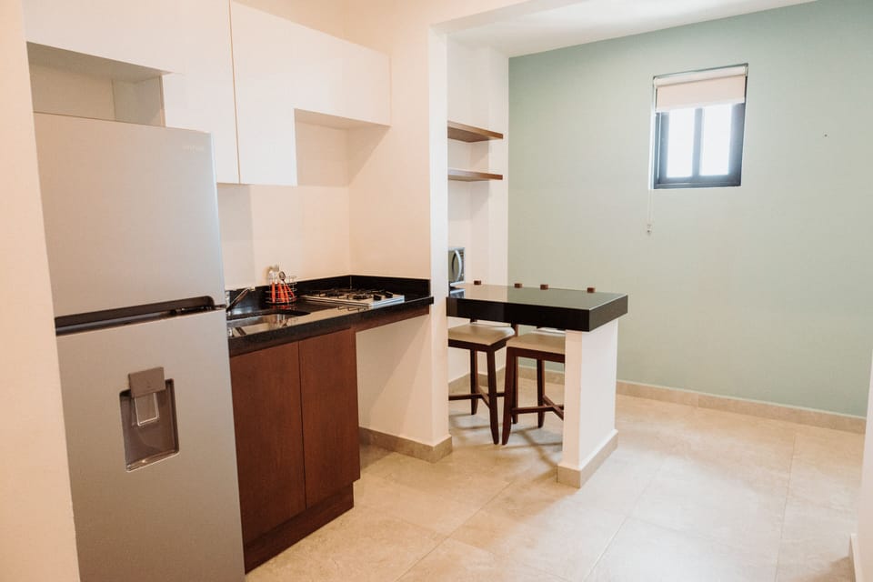 Full-size fridge, microwave, oven, stovetop
