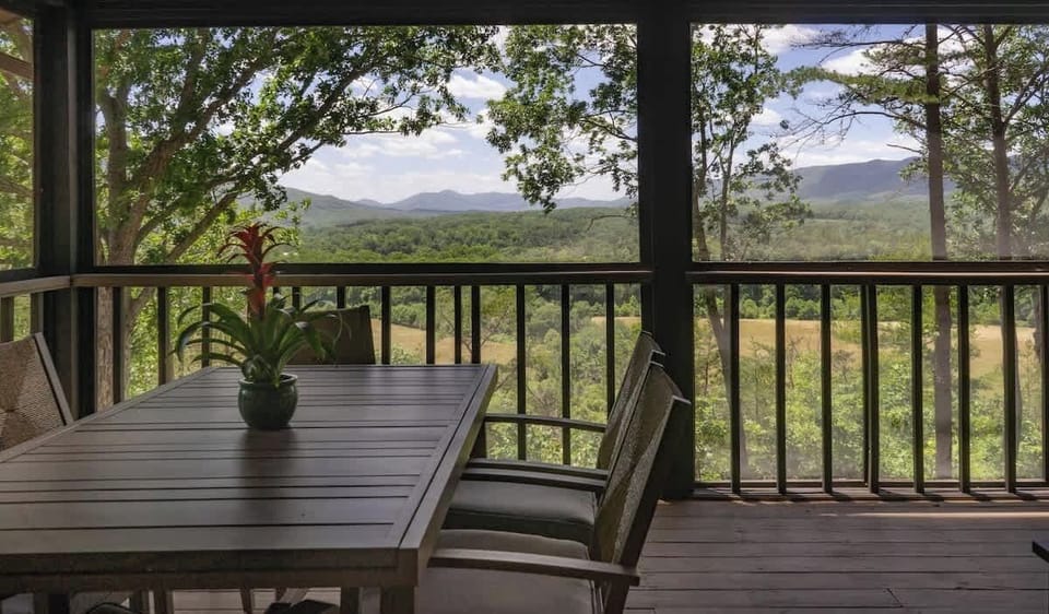 Screen in porch with mountain views. 