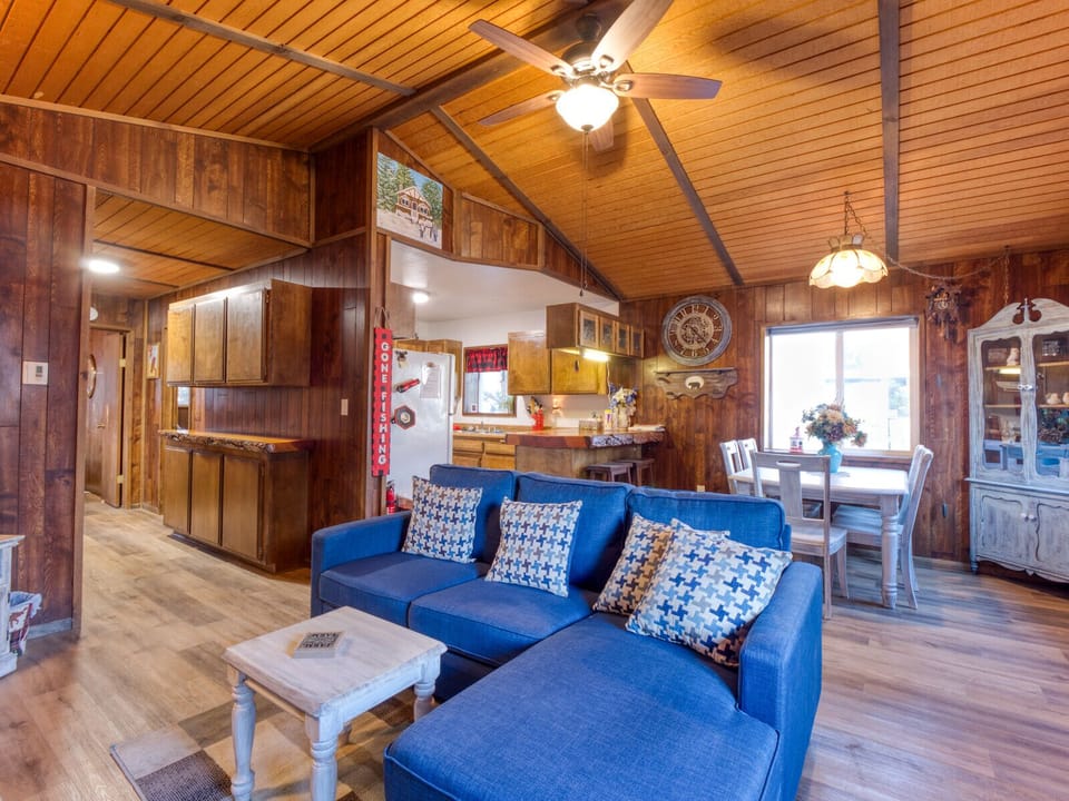 Open living connected to dining area