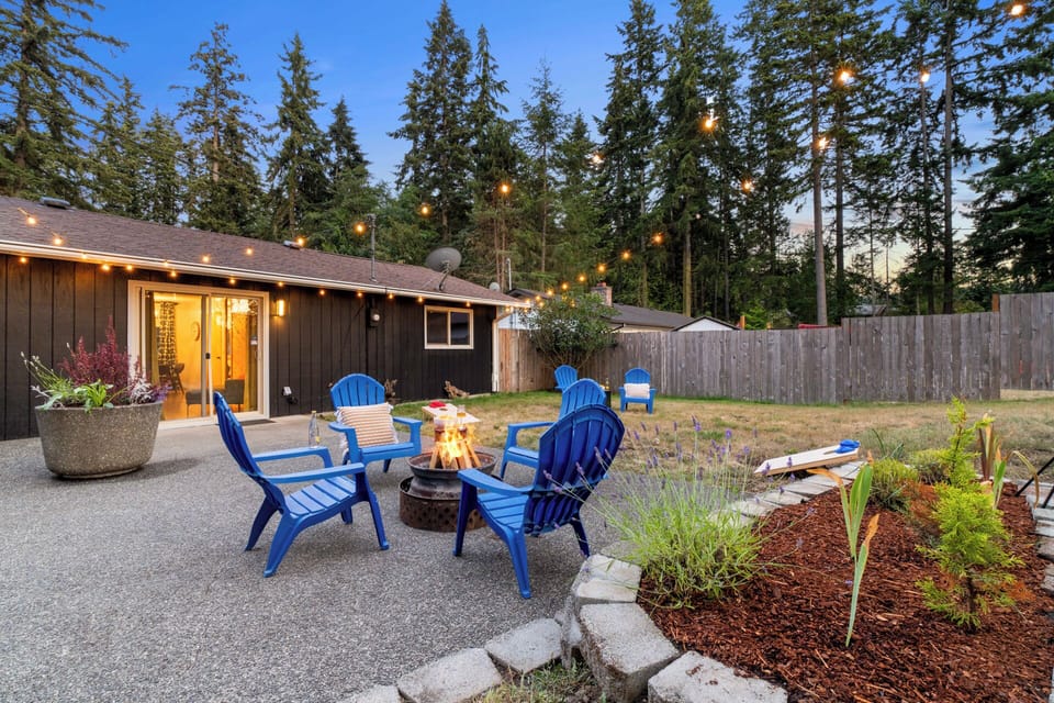 Enjoy the private backyard with twinkle lights