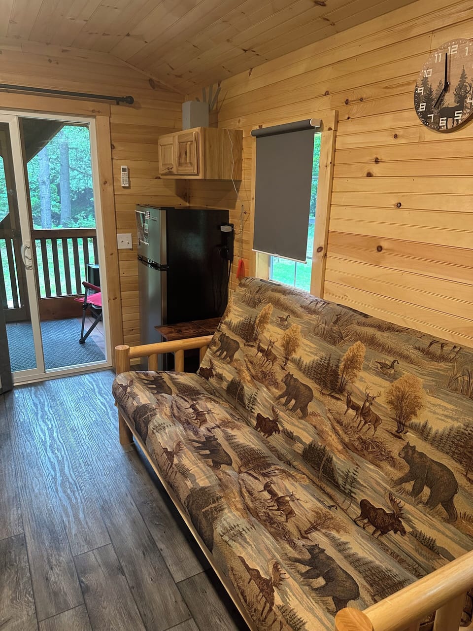 Futon and fridge