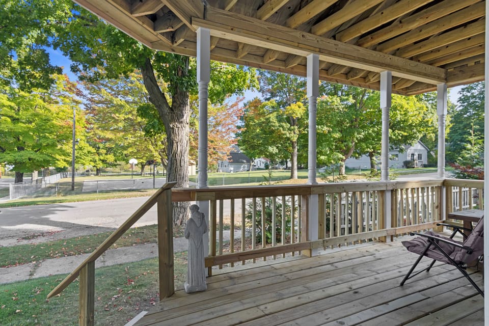 EXTERIOR:  Looking out from the new front porch.