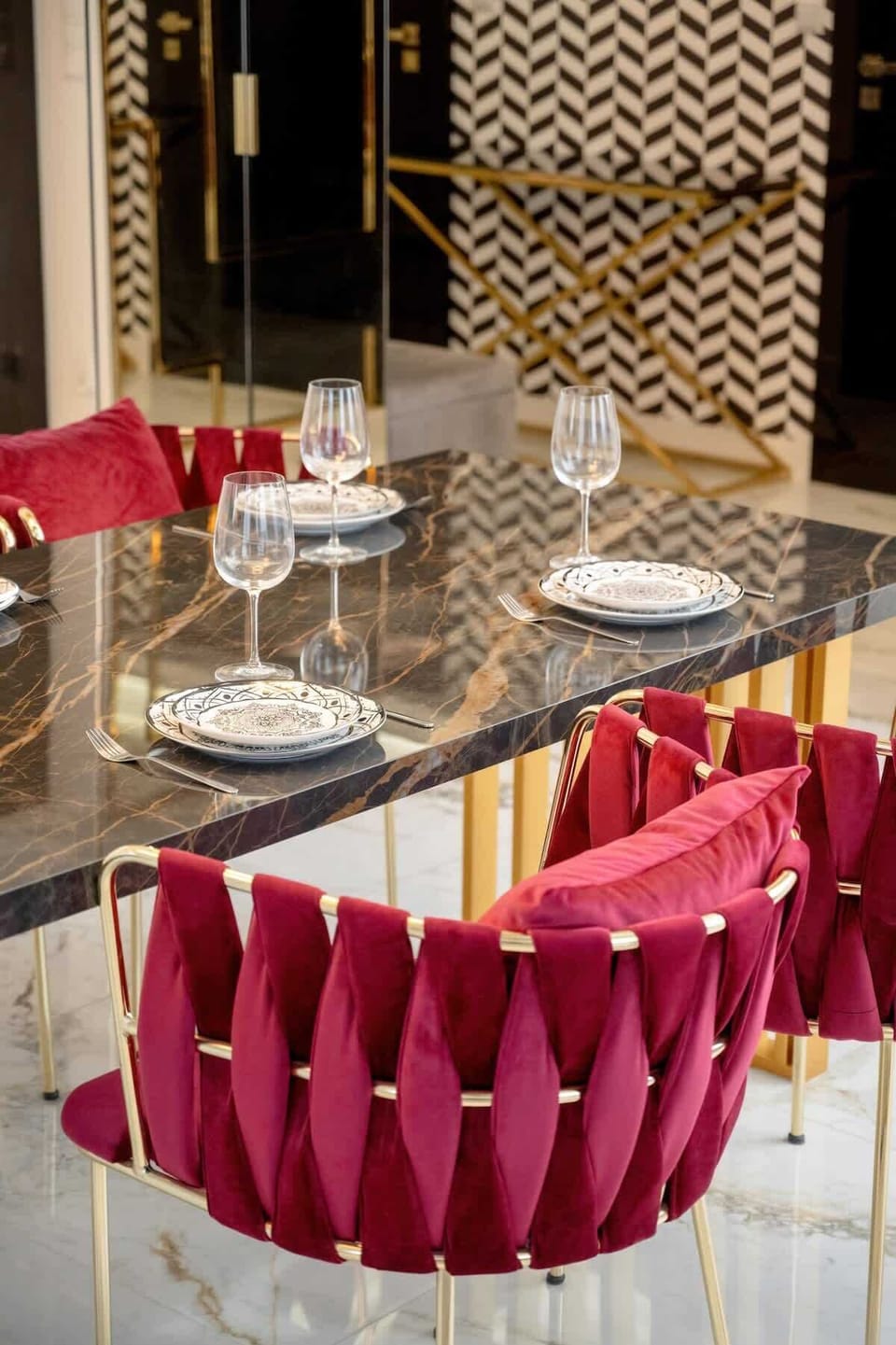 Close-up of an elegant dining table.