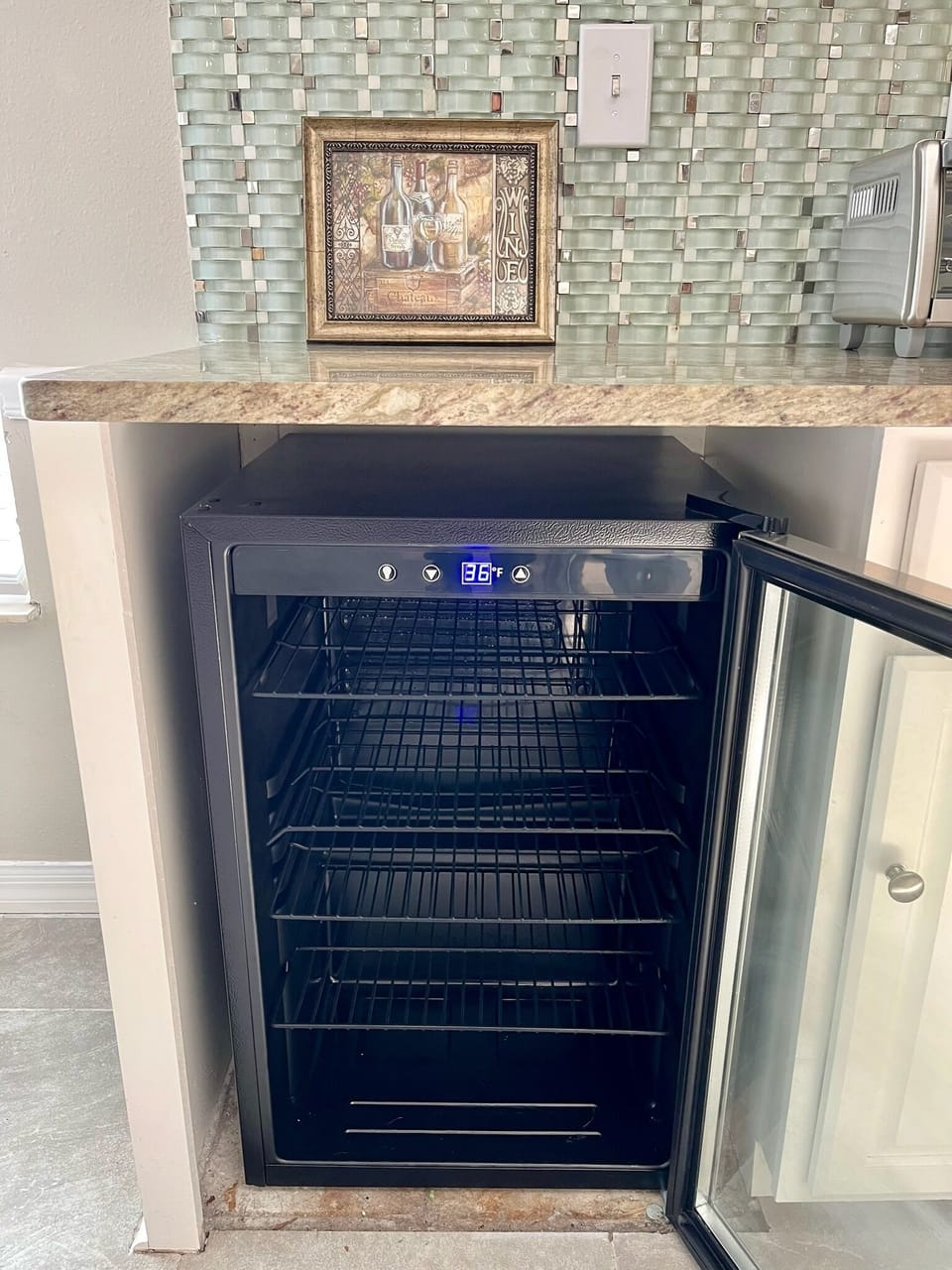 Wine fridge in kitchen