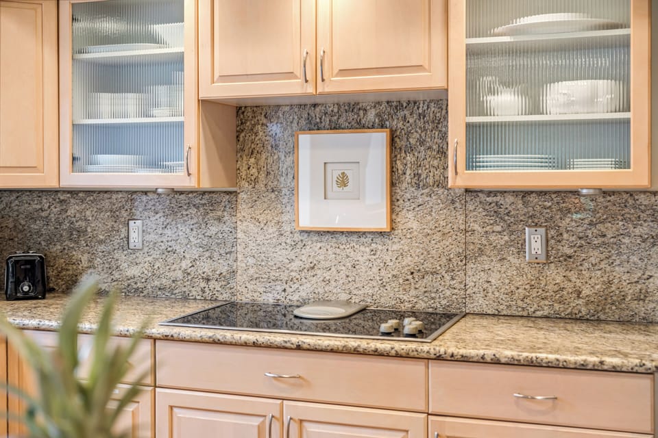 Electric cooking range and ample counter top spaces 