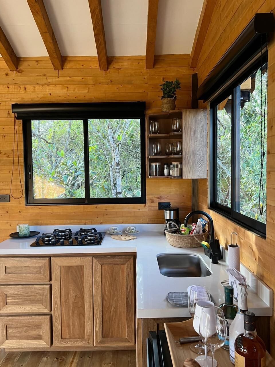 Comfort Cabin | Private kitchen | Full-size fridge, stovetop, dishwasher