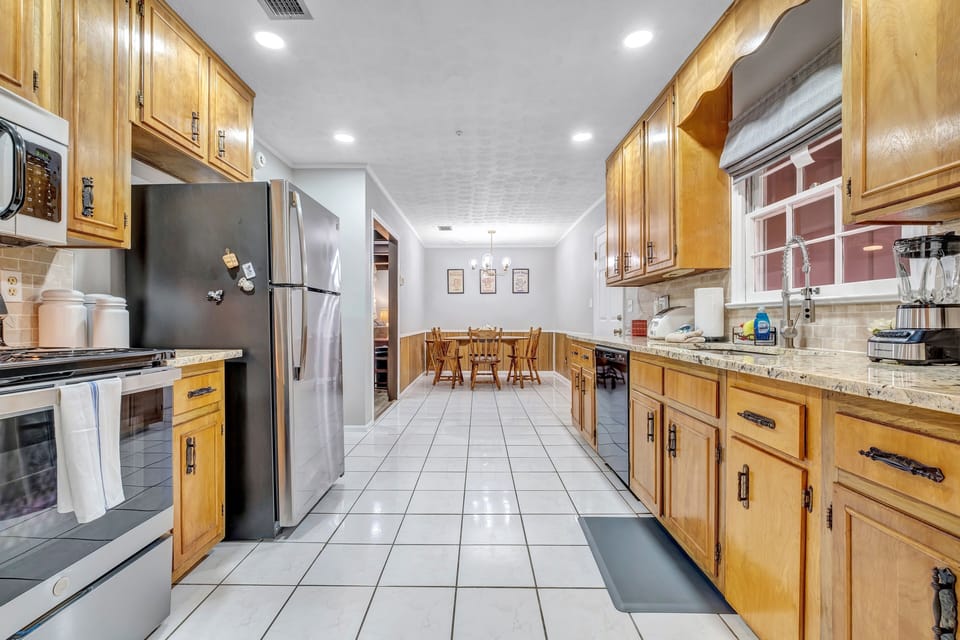 Indoors, Floor, Kitchen, Refrigerator, Microwave