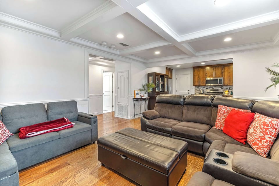 Bright living space with ample seating and Smart TV