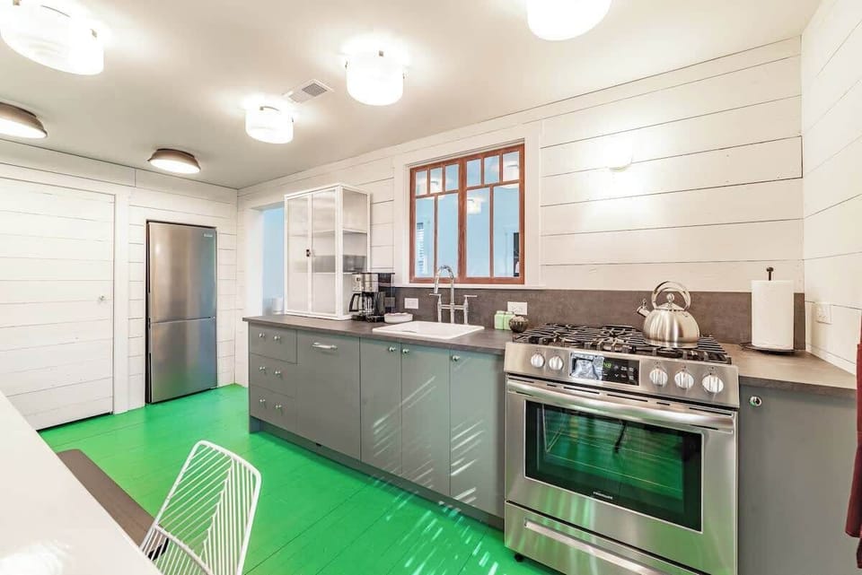 The kitchen, with a dishwasher integrated into the cabinetry.