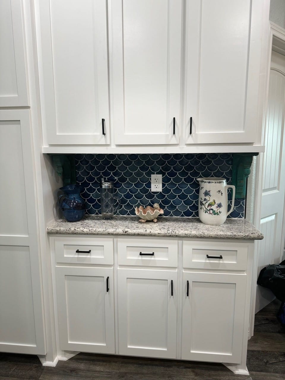 Kitchen storage and tile backsplash