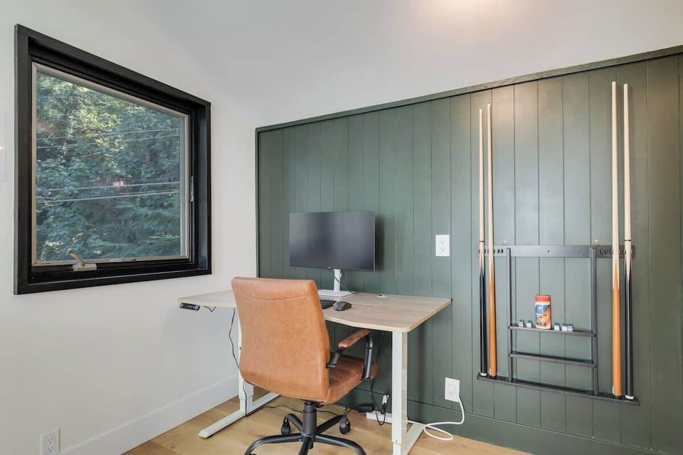 Need to work a little?  Stand up desk with monitor, keyboard and mouse provided.
