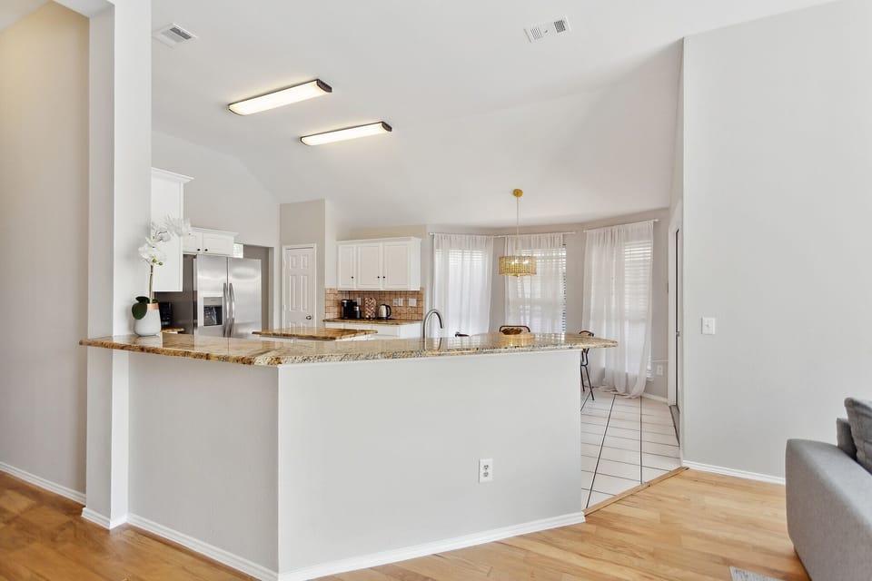 Indoors, Floor, Flooring, Kitchen, Lamp