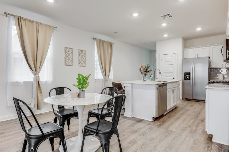 The dining space is open to the kitchen.