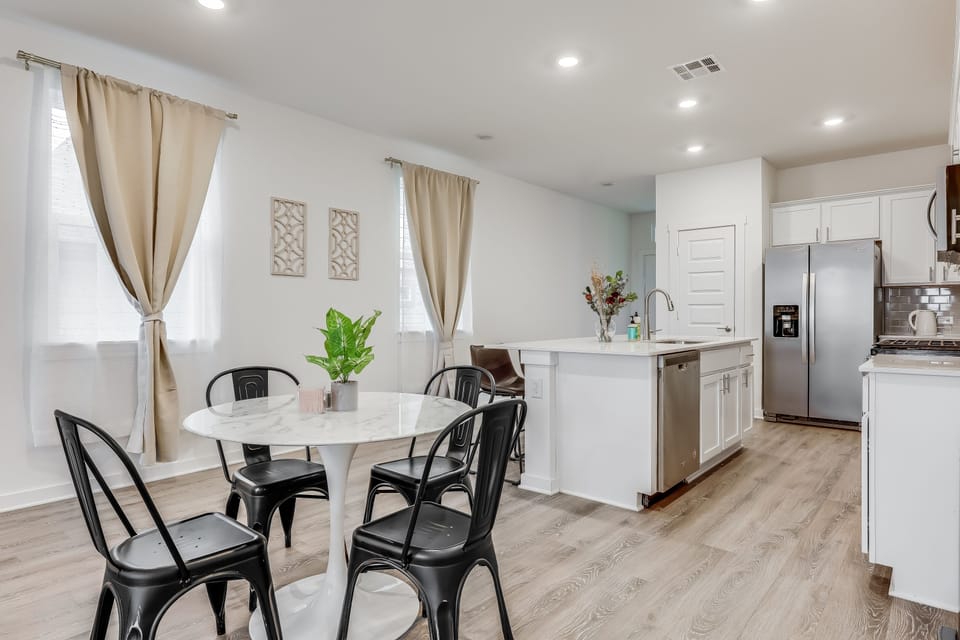 The dining space is open to the kitchen.