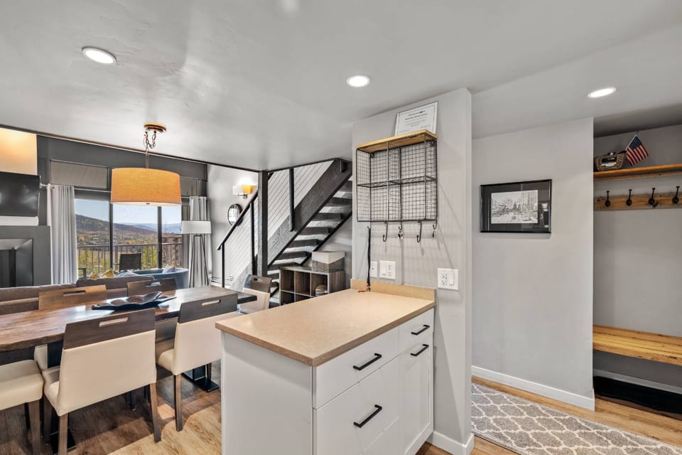 Open floor plan from kitchen to main living space.