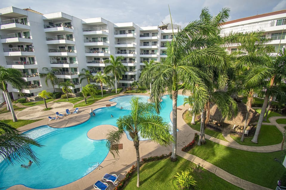 Pool surrounded by Palm trees
