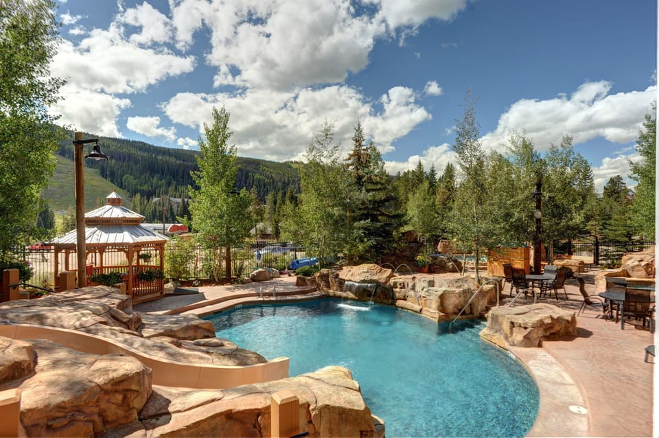 The outdoor heated pool is great for the kids.