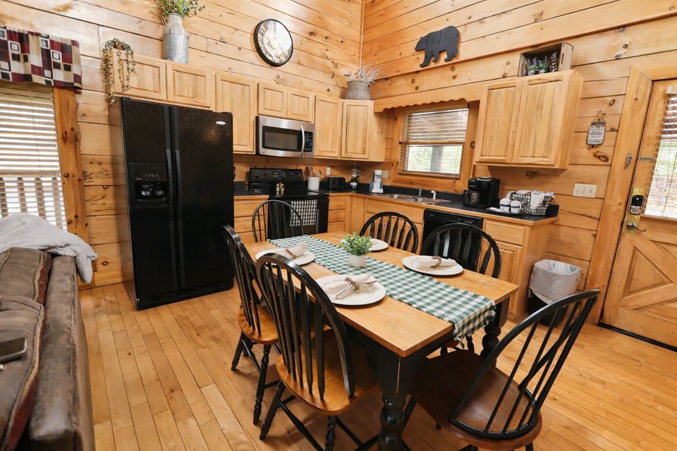 Two-door fridge, space for six, and all the comforts of home.