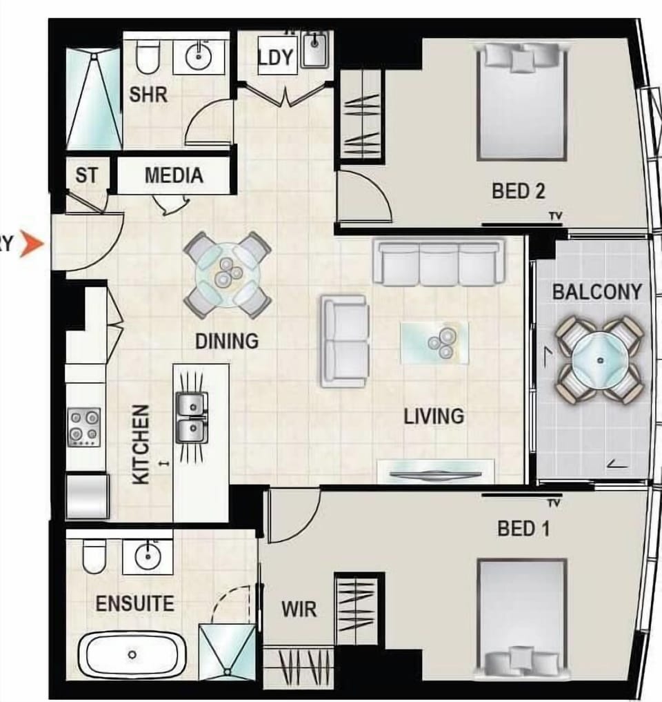 The layout of this east-facing unit 