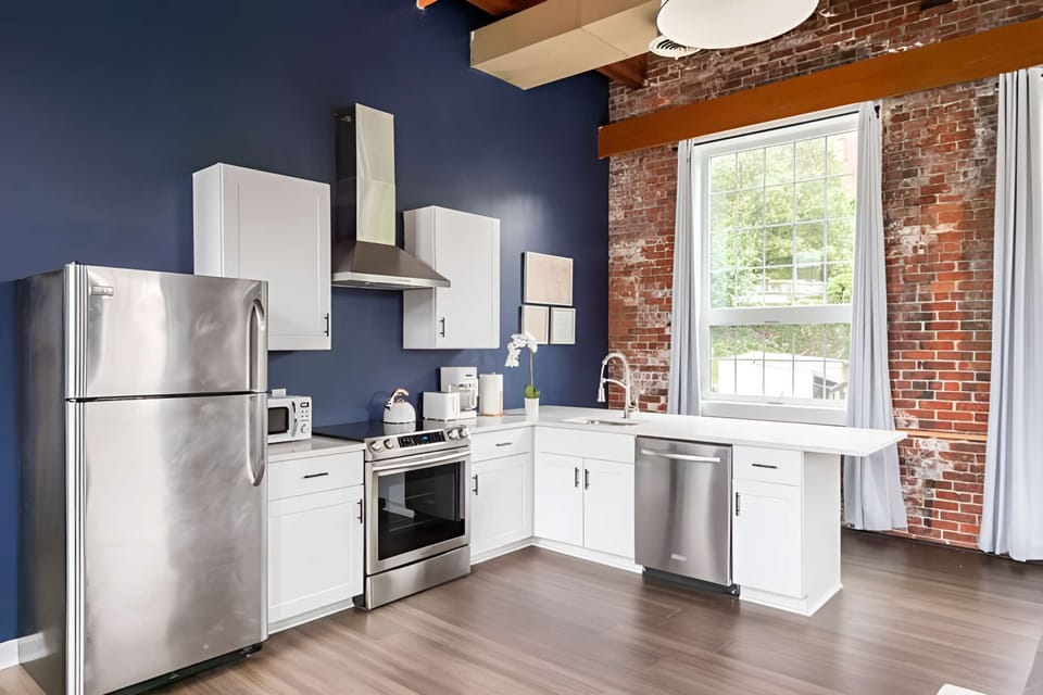Full kitchen with a long countertop