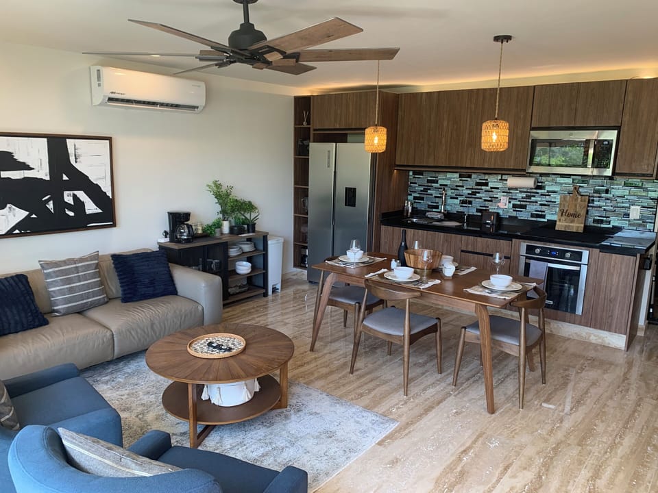 Kitchen and dining space with modern appliances

