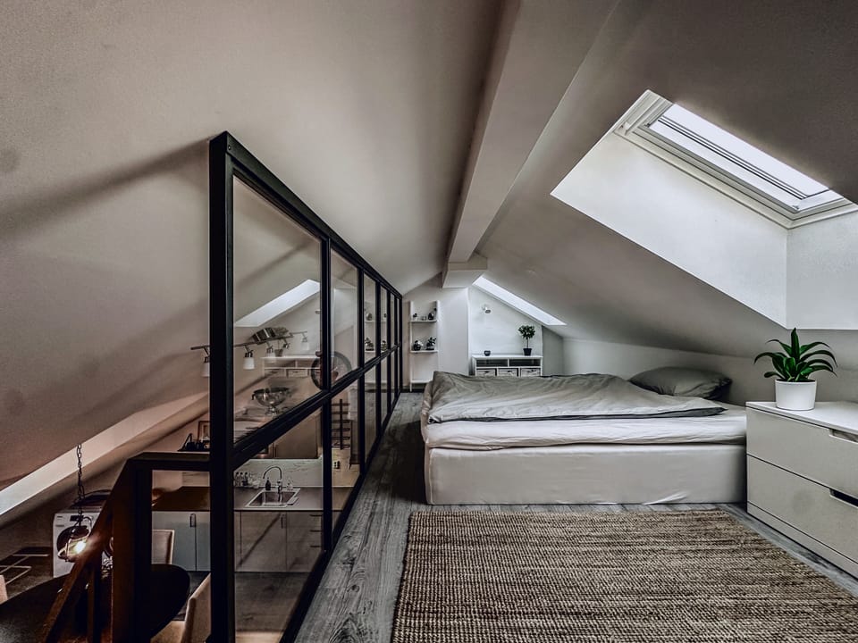 Private loft with a double bed