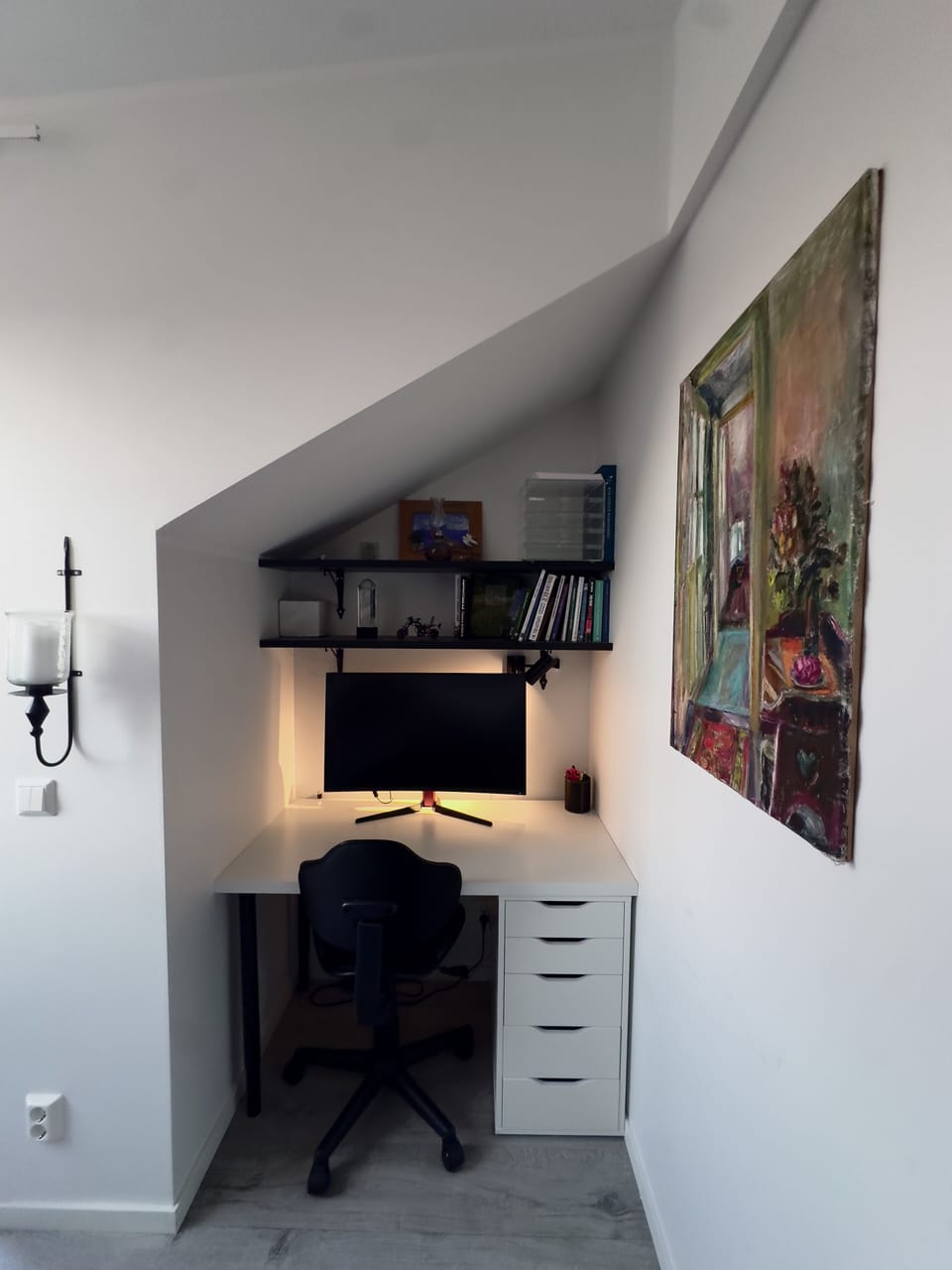 A work desk in the master bedroom